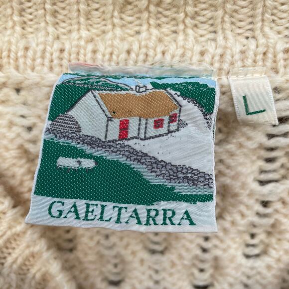 Vintage Gaeltarra Cardigan Sweater New Wool Irish Knit Cable Knit Cream Large - Picture 9 of 10